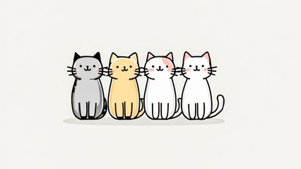 仲良しな4匹の可愛い猫のイラスト