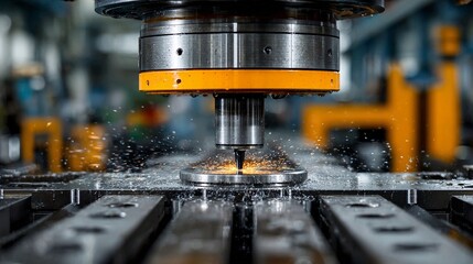 Precision metal machining in action, sparks flying as a powerful industrial CNC mill shapes metal components with intense focus and cutting edge accuracy for modern manufacturing needs.