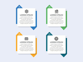 Design template for vector infographic labels with icons and 4 options or steps. Suitable for process diagrams, presentations, workflow layouts, banners, flow charts, and infographics