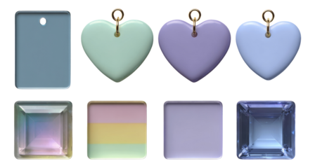 Colorful Heart and Square Shapes with Transparent Backgrounds for Design Use