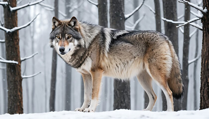Obraz premium grey wolf standing alert in snowy landscape