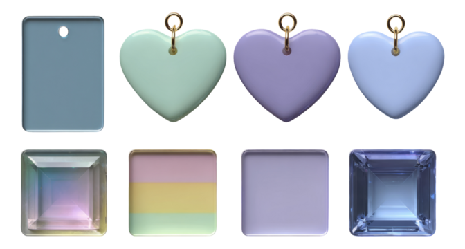 Colorful Heart and Square Shapes with Transparent Backgrounds for Design Use - Powered by Adobe