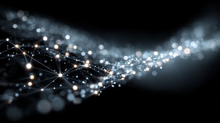 Dynamic digital network with glowing nodes conveys modern connectivity and futuristic technology innovations, ideal for illustrating data science, AI, and cutting-edge research