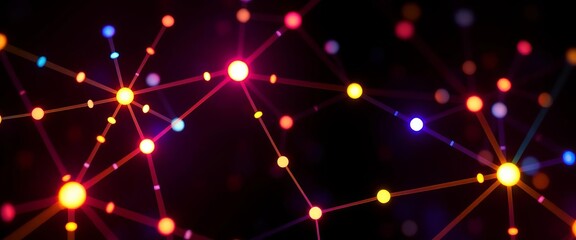 Abstract glowing network nodes and connections on dark background,  algorithm,  digital art