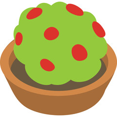 A Small Green Bush With Red Berries Growing In A Brown Terracotta Pot With Dark Soil Against A Transparent Background