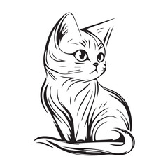 Cute Sitting Cat Line Drawing
