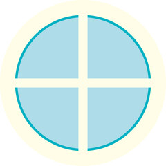 Minimalist Round Window Icon With Light Blue Panes and Cream Border Isolated on Transparent Background Simple Geometric Design Element