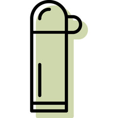 Minimalist Line Art Icon of a Tall Light Green Thermos Bottle with a Dark Green Shadow on a Transparent Background