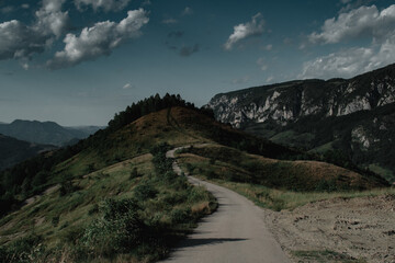 Wooden cabin in the Apuseni Mountains, in Dumesti, Romania. Rural landscapes of Romania during hot summer holiday