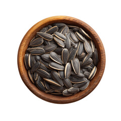 Wooden Bowl of Sunflower Seeds Top View Isolated on transparent background Remove png, Clipping Path, pen tool