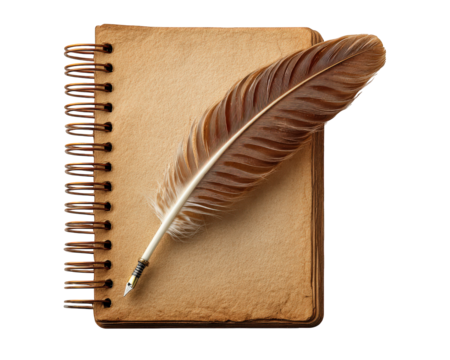 Antique notebook with vintage quill pen on old paper for nostalgic writing. classic symbol of literature and poetry evoking sense of history and creativity