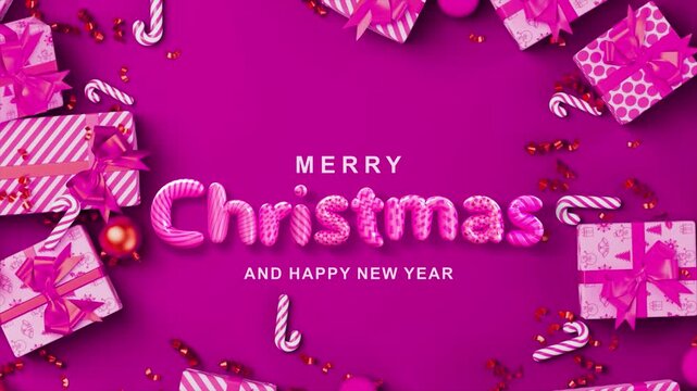 Festive pink Christmas presents and candy canes frame a bright inviting space for your holiday message, perfect for seasonal promotions