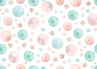 Soft pastel watercolor easter eggs and stars seamless pattern background for spring celebration