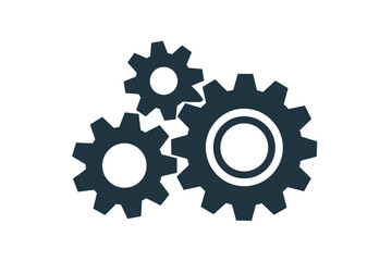 A graphic illustration of three dark gears overlapping on a white background