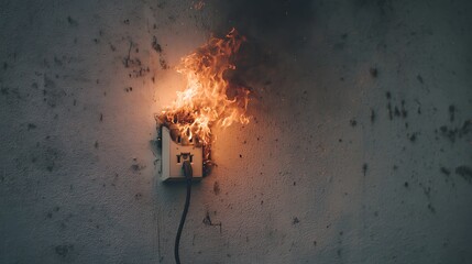 Electrical Outlet Overload Flames Erupting From Wall Socket With Plug Attached