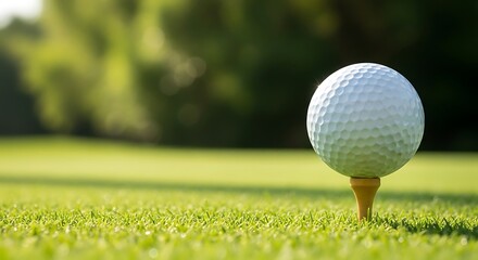A white golf ball resting on a tee in lush green grass