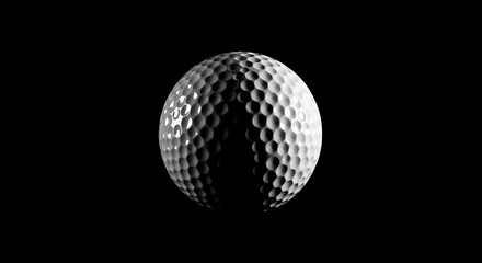 A single golf ball dramatically lit against a stark black background