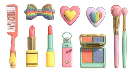 Colorful Cosmetic and Hair Accessories Collection with Isolated Theme and Design