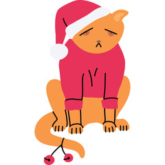 Orange Cat Wearing Festive Christmas Hat and Sweater Looking Sad with Transparent Background Festive Holiday Theme