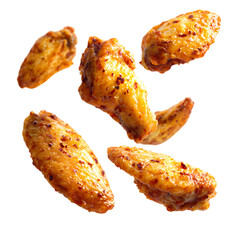 Falling chicken wings isolated on transparent background