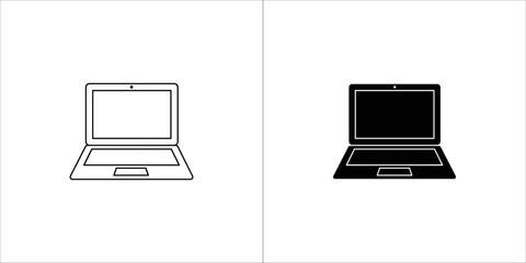 Set of two laptop icons, one outline and one solid black