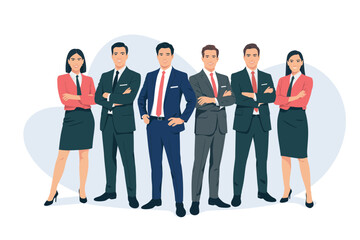 Fototapeta premium Group of business people standing together in suits and skirts with ties on