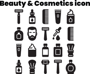 Male Grooming and Shaving Tools Black and White Vector Icons
