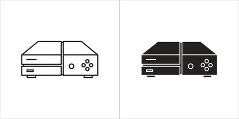 Two icons of a game console, one outline and one solid