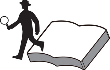 物語の中から現れた探偵 &ndash; 本の世界を歩くシルエットイラスト