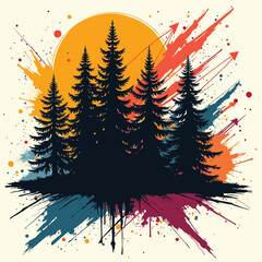 This vector illustration features an abstract and grunge style Christmas tree silhouette with snowflakes, a festive winter design for a holiday card or decoration