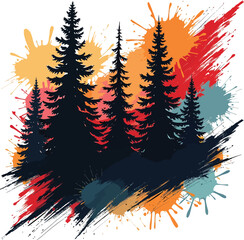 Grunge abstract Christmas tree vector illustration with stars and snow for a unique holiday design card
