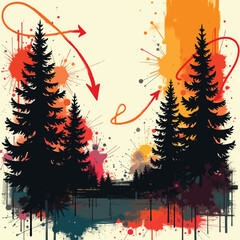 An abstract grunge Christmas tree design with snowflakes, perfect for a winter holiday card or illustration