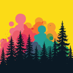 A vector illustration of a festive Christmas tree in a snowy winter landscape, perfect for a holiday new year card design