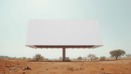 Transparent a large  billboard stands in a dry, arid landscape under a clear sky, ready for advertising mockup