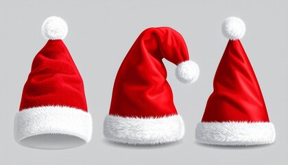 Santa Hats on Gray Background