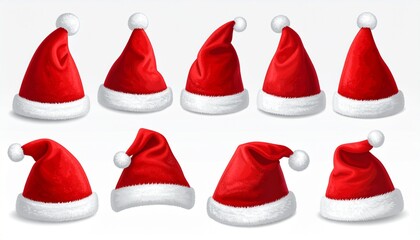 Santa Hats on Gray Background