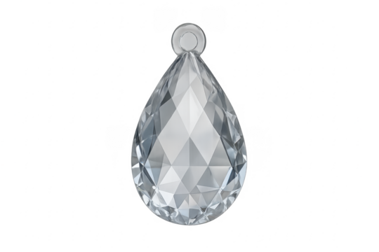 Faceted crystal teardrop pendant highlighting transparent background