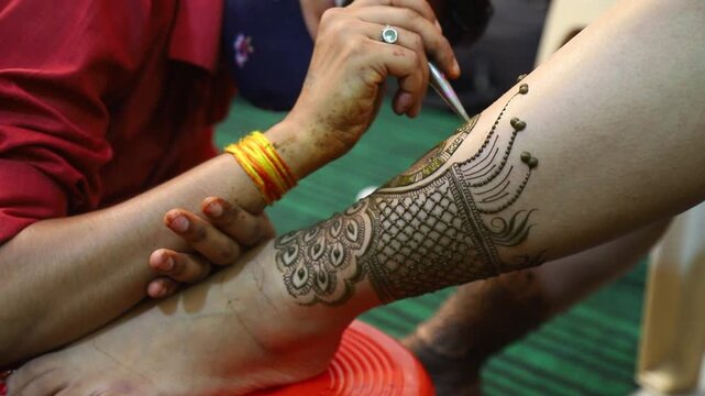 Bridal Mehandi on Hindu Kumaoni Marriage in India