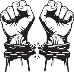 Breaking Chains Fist Illustration: Symbol of Freedom, Liberation, Empowerment, Protest Art, Black and White Vector Graphic