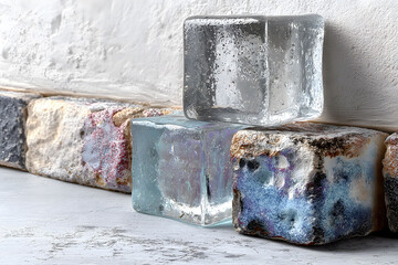 Contrasting Ice and Molded Blocks on Stone Surface for Design Concepts