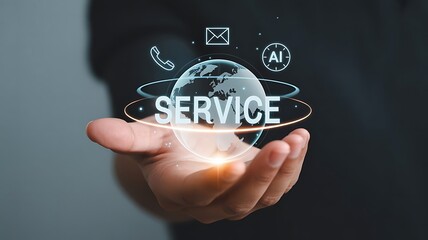Global technology service concept digital hologram hands