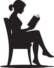 Reading Book in Chair Silhouette Design Educational Illustration Concept Isolated