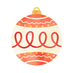 模様の入ったオーナメントの手描き水彩イラスト クリスマスの飾り 