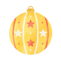 ラインと星柄のオーナメントの手描き水彩イラスト クリスマスの飾り