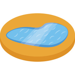 Isometric Illustration of a Blue Pond on an Orange Circular Platform with Rippling Water Texture