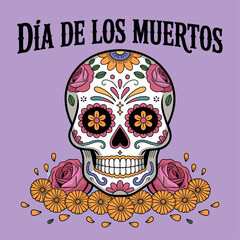 Día de los Muertos Skull Illustration Colorful Mexican Sugar Skull Vector Design
