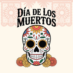 Día de los Muertos Skull Illustration Colorful Mexican Sugar Skull Vector Design