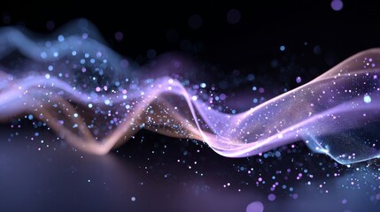 Obraz premium An abstract image features colorful waves and sparkling particles on a dark background,展现出科技感与艺术感兼具的视觉效果。