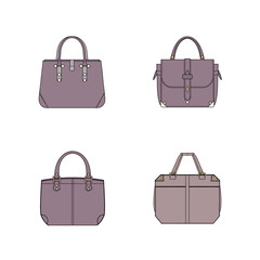 Vector illustration set of luxury fashion leather handbags and accessories for a stylish woman