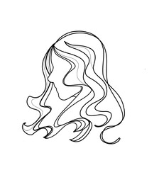 girl with long hairn simple line drawing 